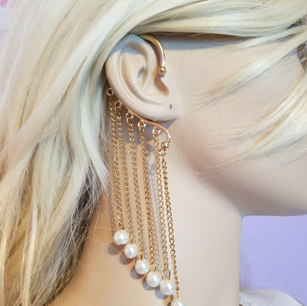 Gold Pearl Ear Drape